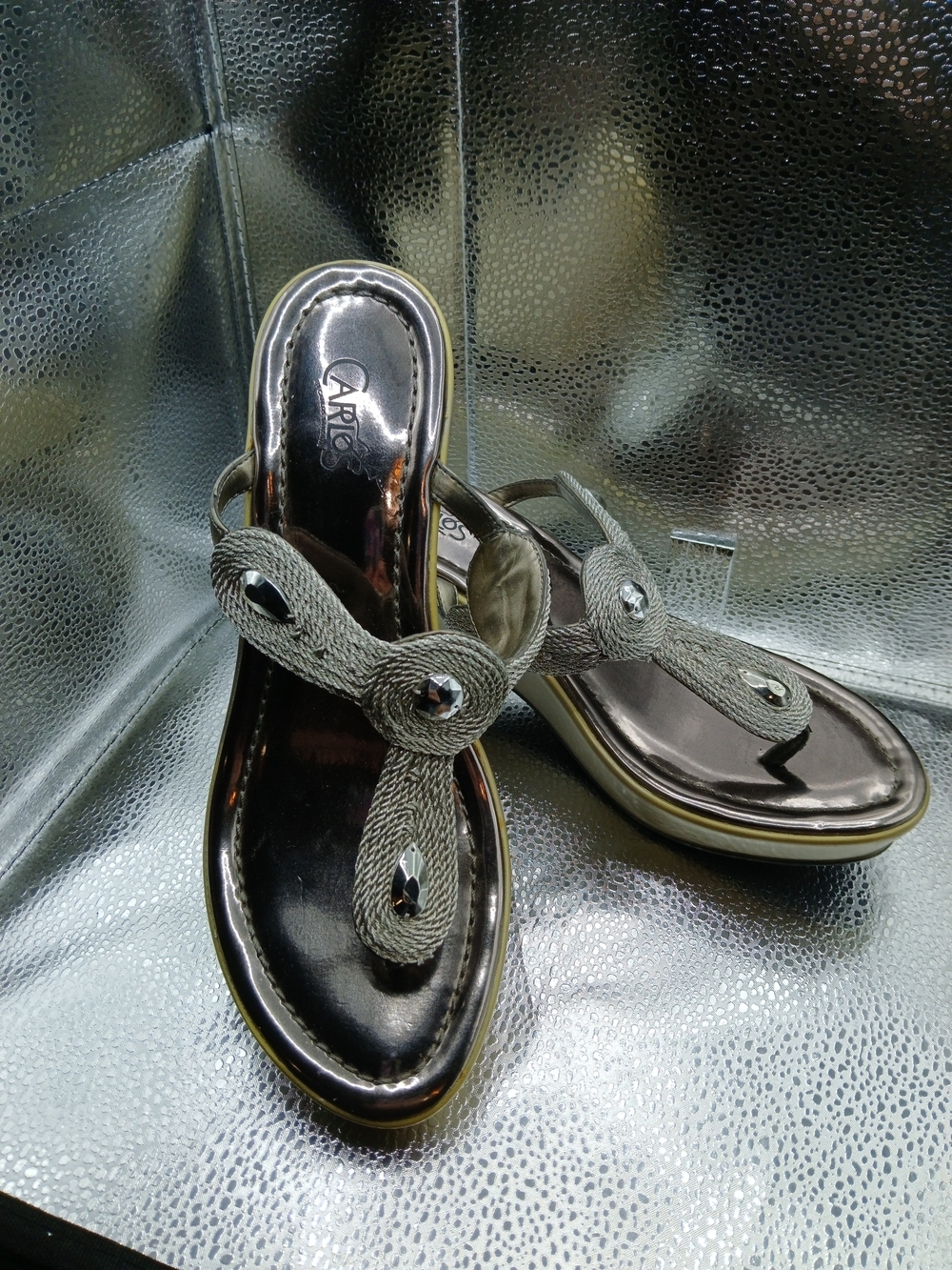 Carlos Metallic Silver & Gold Braided Thong Sandals Women's Size 8